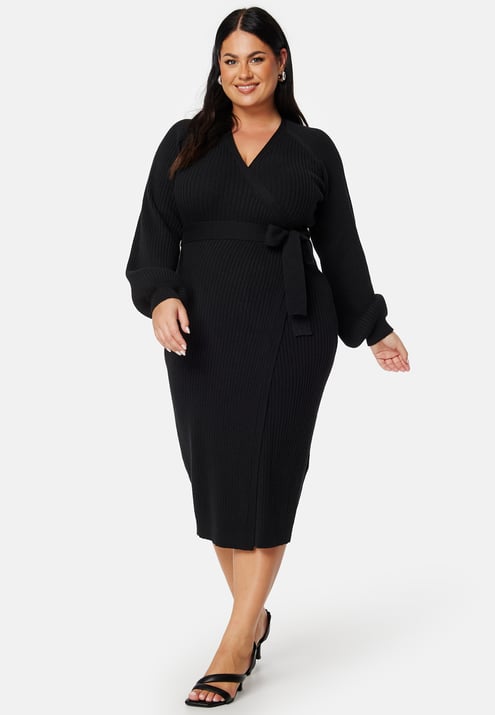 BUBBLEROOM Wrap Rib Knitted Midi Dress 