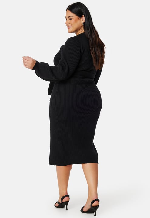 BUBBLEROOM Wrap Rib Knitted Midi Dress 