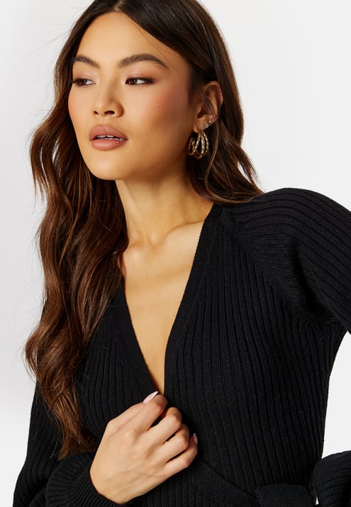 BUBBLEROOM Wrap Rib Knitted Midi Dress 