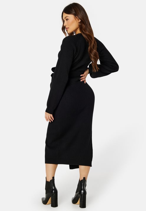 BUBBLEROOM Wrap Rib Knitted Midi Dress 
