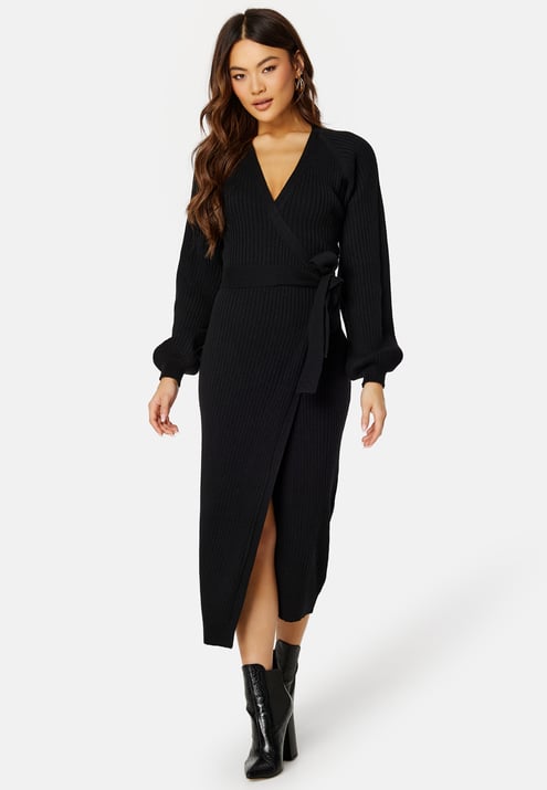 BUBBLEROOM Wrap Rib Knitted Midi Dress 