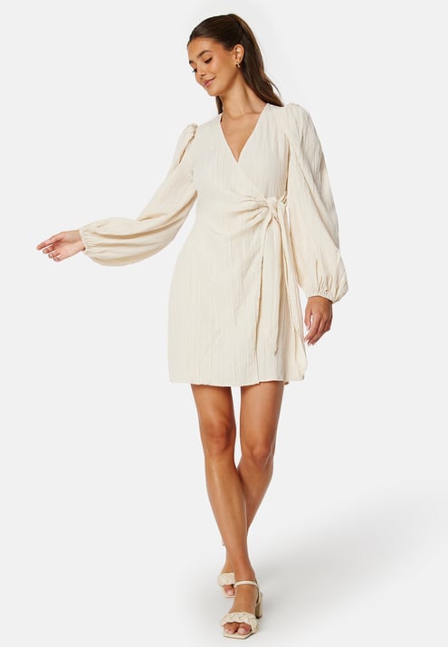 BUBBLEROOM Balloon Sleeve Structured Wrap Dress