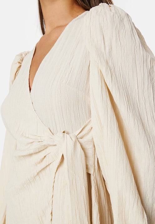 BUBBLEROOM Balloon Sleeve Structured Wrap Dress