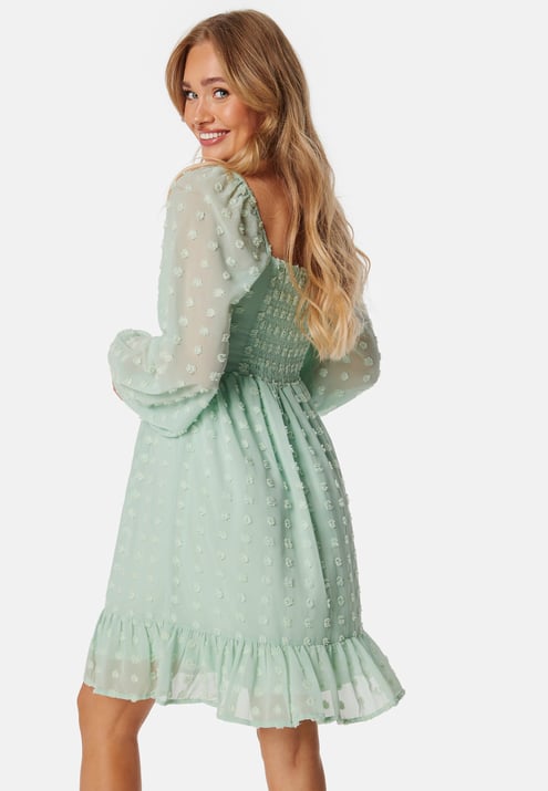 BUBBLEROOM Dobby Dot Ruched  Dress