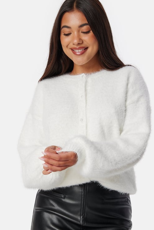 BUBBLEROOM Fluffy Knitted Pearl Cardigan