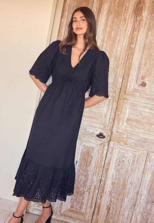 BUBBLEROOM Midi Broderie Anglaise Dress