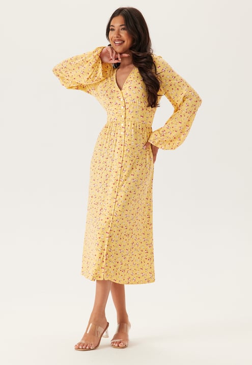BUBBLEROOM Soft Midi Button Volume Sleeve Dress