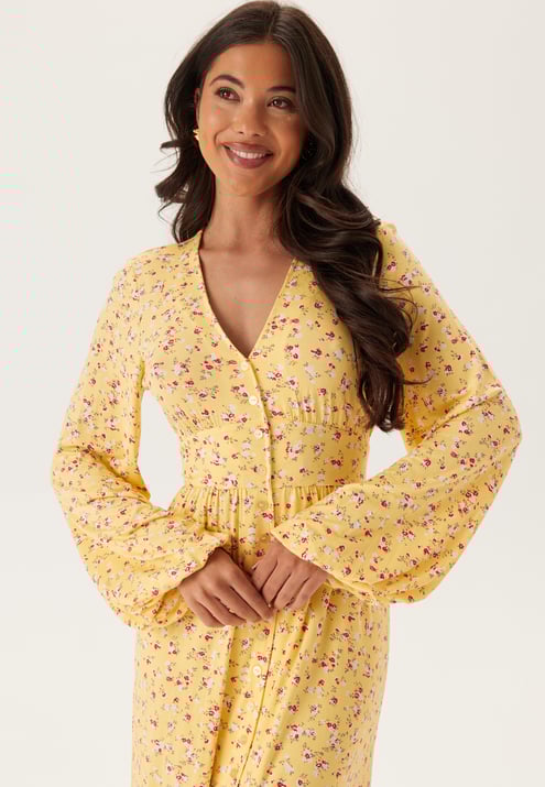 BUBBLEROOM Soft Midi Button Volume Sleeve Dress