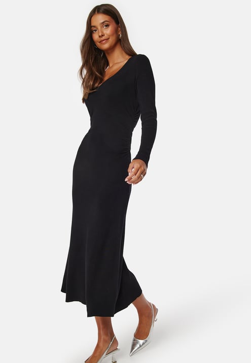 BUBBLEROOM Knitted Rouched Midi Dress