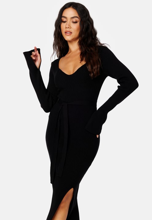 BUBBLEROOM Slit Knitted Midi Dress