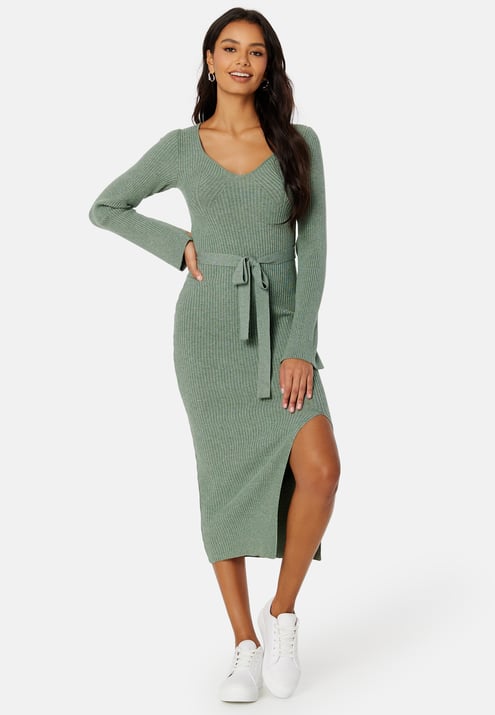 BUBBLEROOM Slit Knitted Midi Dress