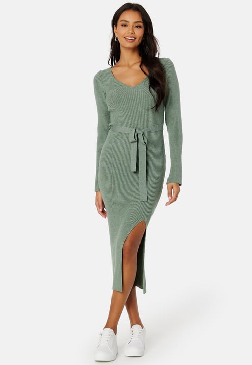 BUBBLEROOM Slit Knitted Midi Dress