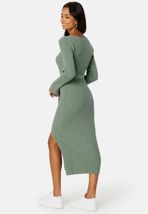 BUBBLEROOM Slit Knitted Midi Dress