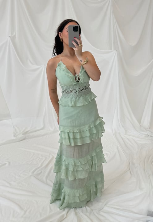 Bubbleroom Occasion Crochet Waist Flounce Maxi Dress