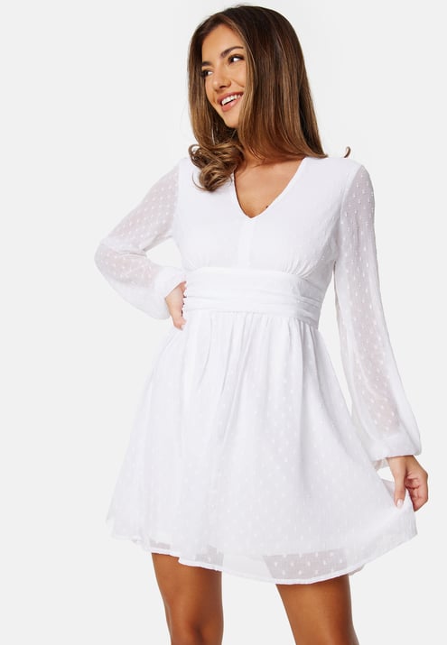 Bubbleroom Occasion Dotted Tie Back L/S Chiffon Dress
