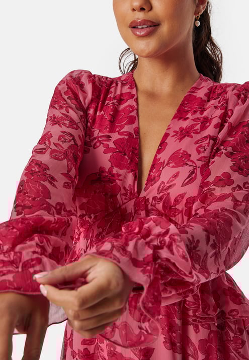 Bubbleroom Occasion Frill L/S Chiffon Midi Dress