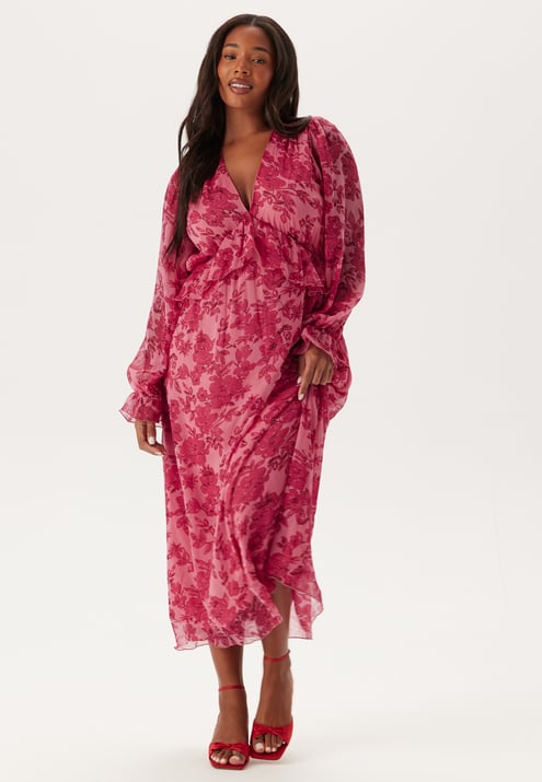 Bubbleroom Occasion Frill L/S Chiffon Midi Dress