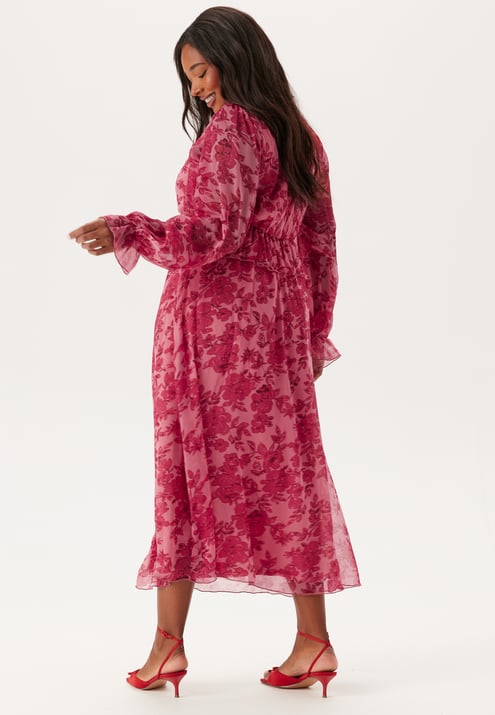 Bubbleroom Occasion Frill L/S Chiffon Midi Dress