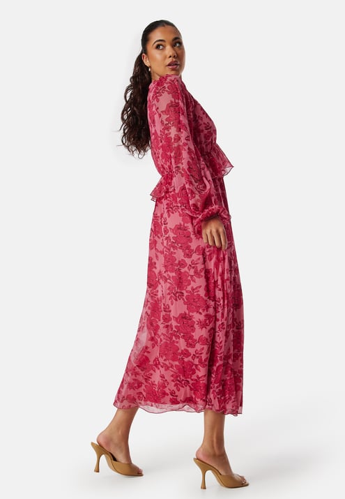 Bubbleroom Occasion Frill L/S Chiffon Midi Dress