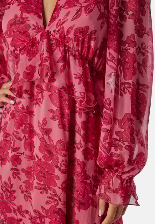 Bubbleroom Occasion Frill L/S Chiffon Midi Dress