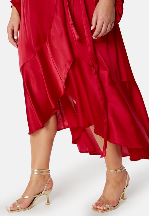Bubbleroom Occasion Wrap Frill L/S Satin Dress