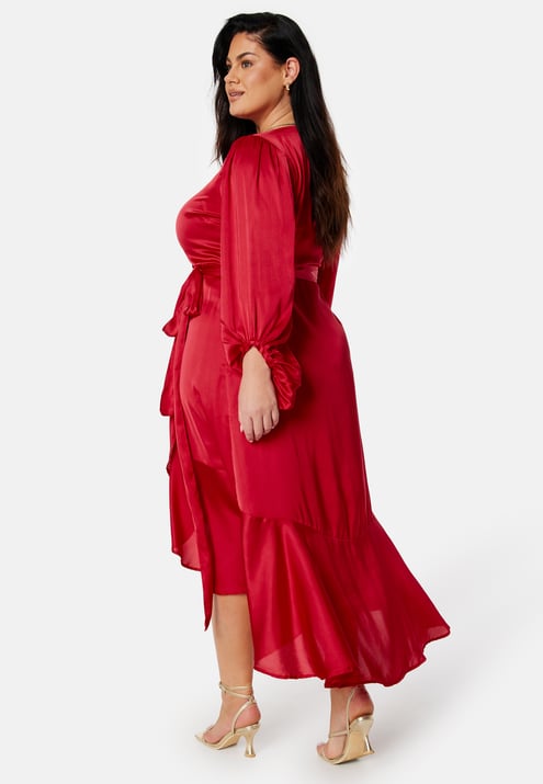 Bubbleroom Occasion Wrap Frill L/S Satin Dress