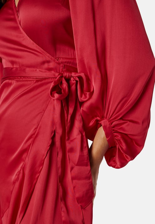 Bubbleroom Occasion Wrap Frill L/S Satin Dress