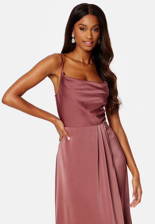 Bubbleroom Occasion Waterfall High Slit Satin Gown