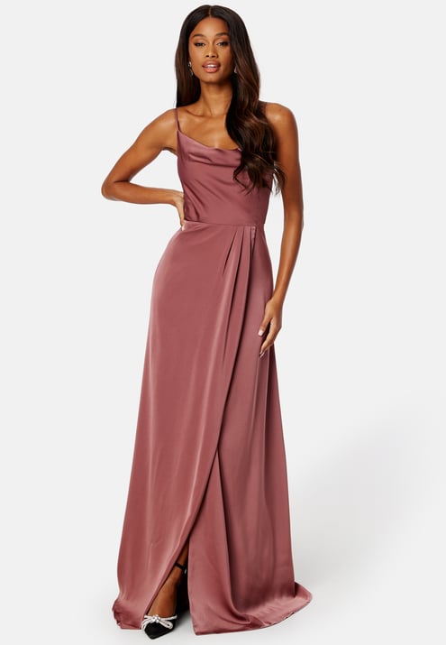 Bubbleroom Occasion Waterfall High Slit Satin Gown