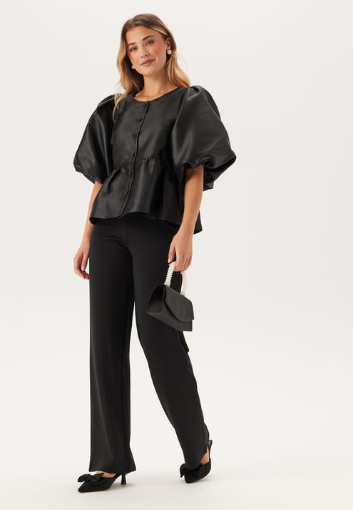 Bubbleroom Occasion Puff Sleeve Peplum Satin Blouse