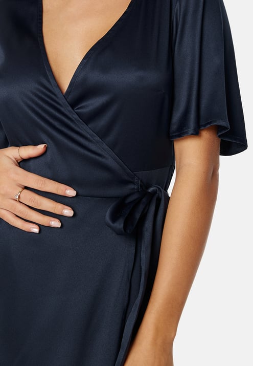 Bubbleroom Occasion Butterfly Sleeve Wrap Satin Midi Dress