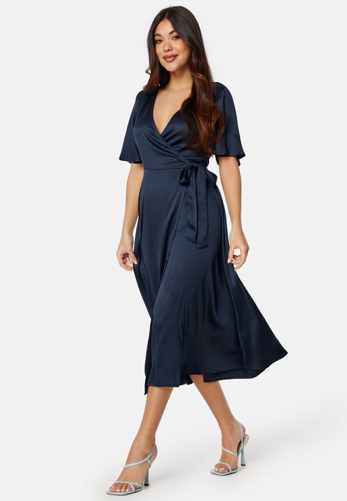 Bubbleroom Occasion Butterfly Sleeve Wrap Satin Midi Dress