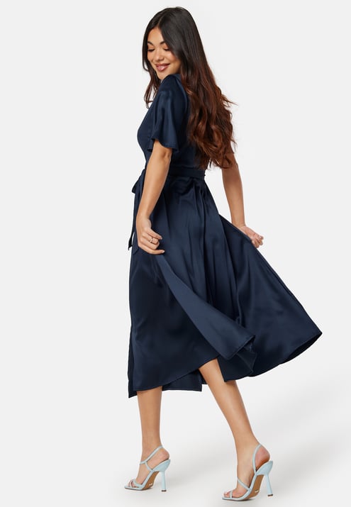 Bubbleroom Occasion Butterfly Sleeve Wrap Satin Midi Dress