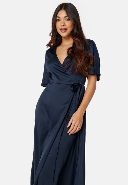 Bubbleroom Occasion Butterfly Sleeve Wrap Satin Midi Dress
