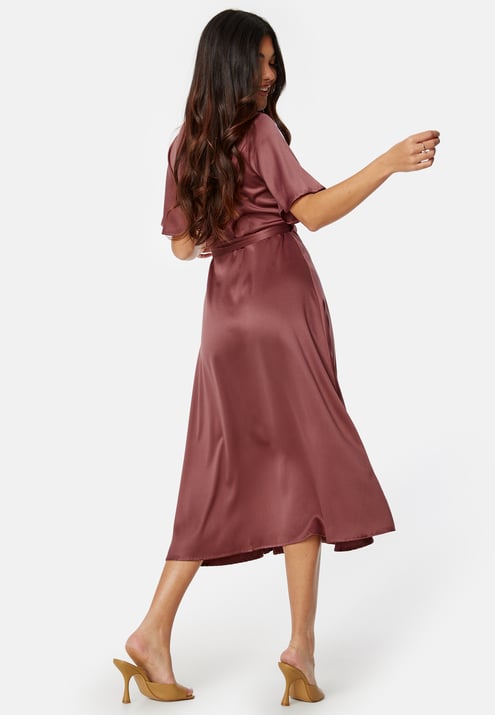 Bubbleroom Occasion Butterfly Sleeve Wrap Satin Midi Dress