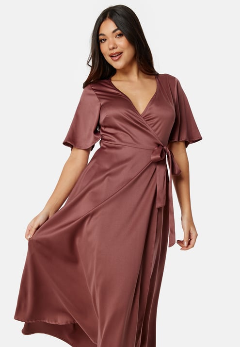 Bubbleroom Occasion Butterfly Sleeve Wrap Satin Midi Dress