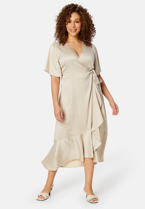 Bubbleroom Occasion Frill Wrap Satin Midi Dress