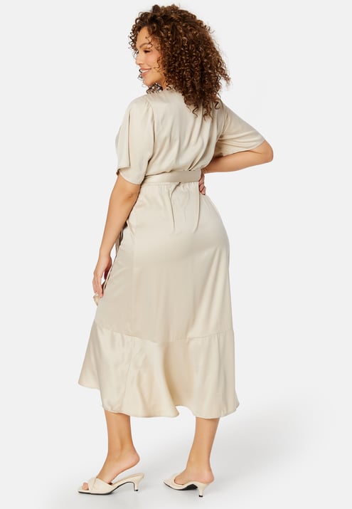 Bubbleroom Occasion Frill Wrap Satin Midi Dress
