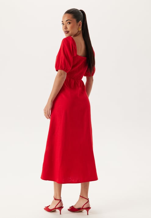 BUBBLEROOM Puff Sleeve Linen Blend Dress
