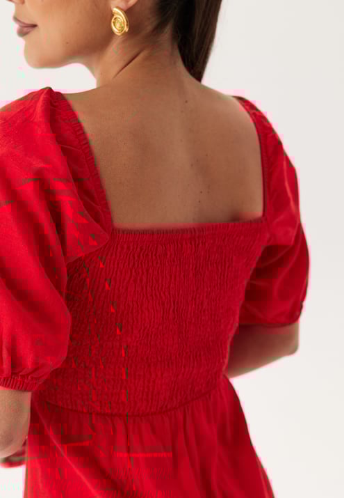BUBBLEROOM Puff Sleeve Linen Blend Dress