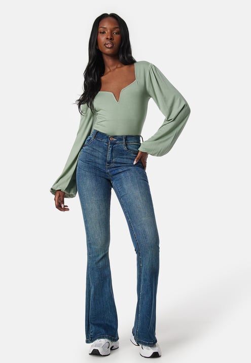 BUBBLEROOM Square V-neck Long Sleeve Puff Top