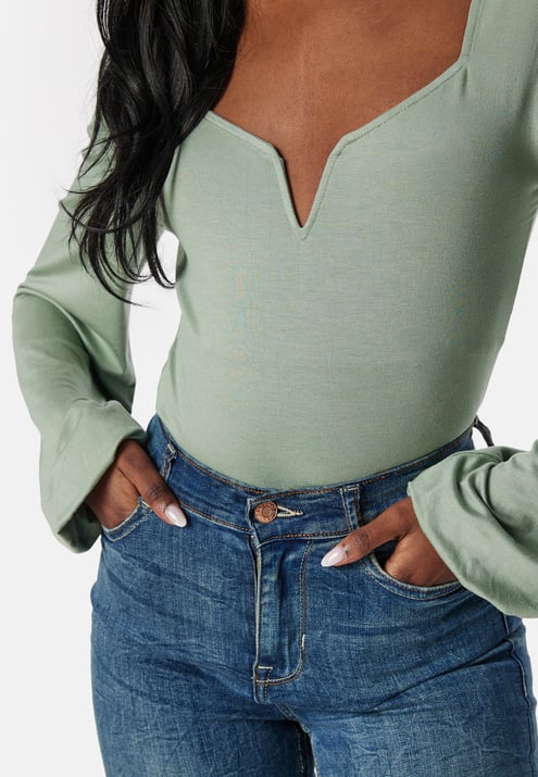 BUBBLEROOM Square V-neck Long Sleeve Puff Top