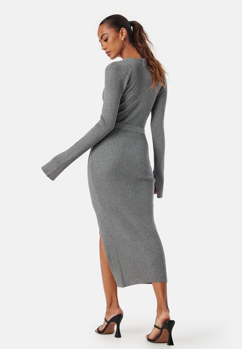 BUBBLEROOM Slit Knitted Midi Dress