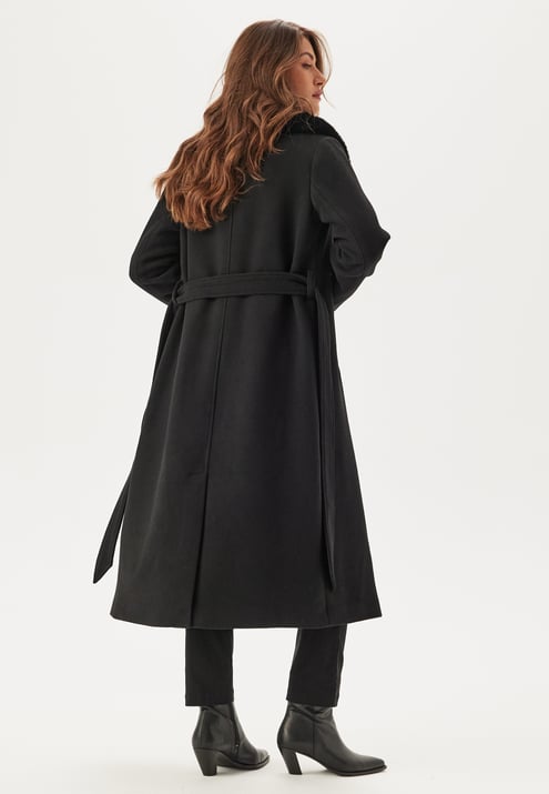 Chiara Forthi Fur Collar Belted Wool Blend Coat