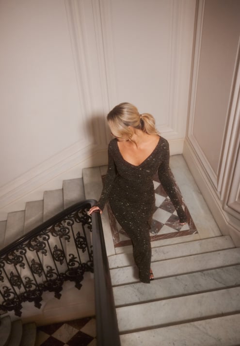 FOREVER NEW Reva Cowl Neck Glitter Midi Dress