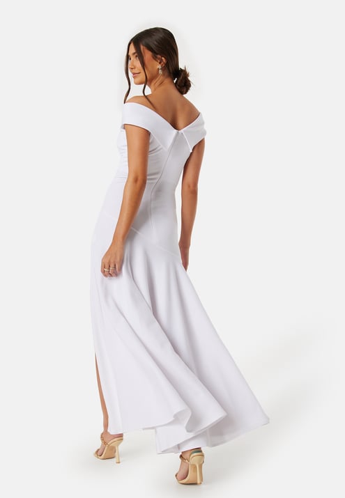 Goddiva Bardot Pleat Maxi Split Dress