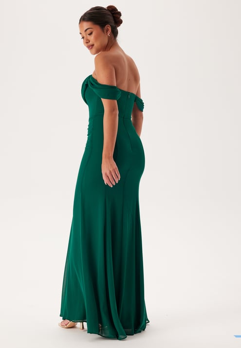 Goddiva Chiffon Off Shoulder Maxi Dress