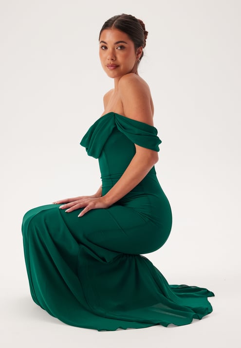 Goddiva Chiffon Off Shoulder Maxi Dress
