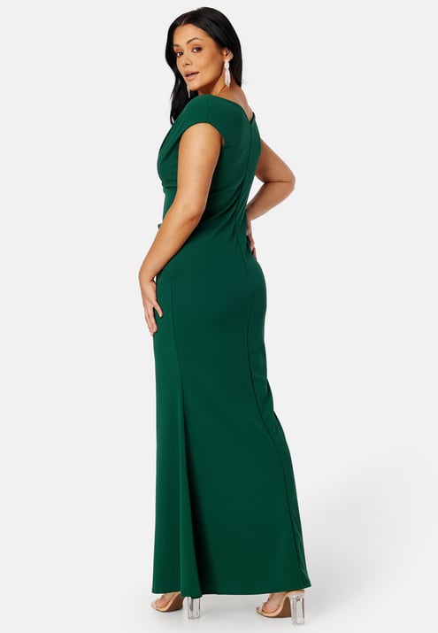 Goddiva Curve Bardot Pleat Maxi Dress