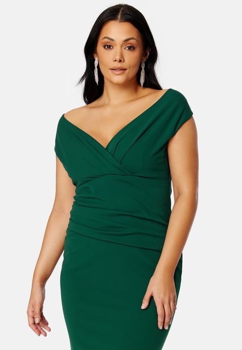 Goddiva Curve Bardot Pleat Maxi Dress